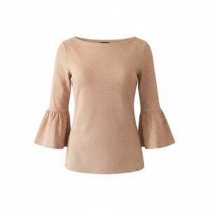 Talbots Jacquard Flounce Sleeve Top Small Flutter Sleeve Neutral Minimalist